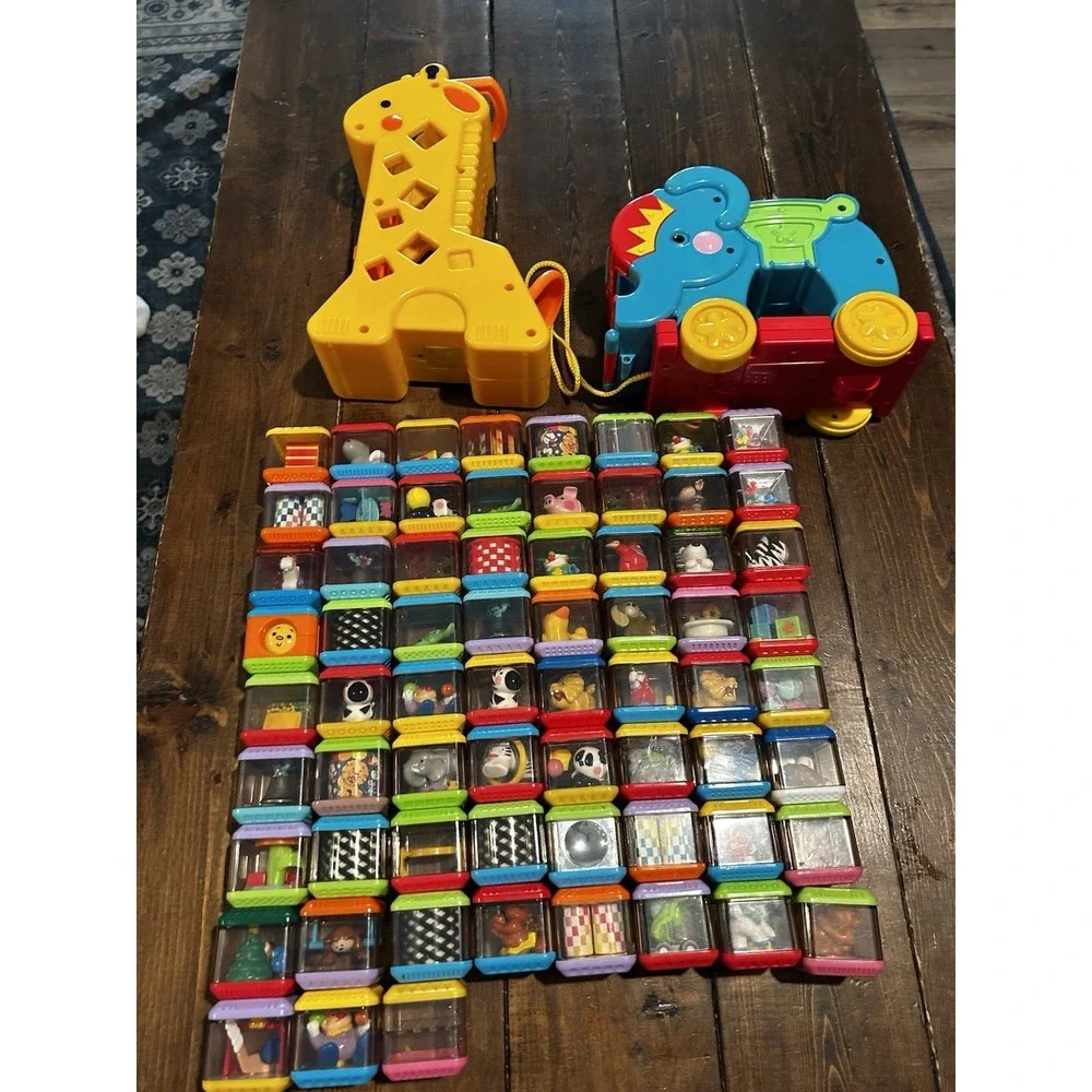 Fisher Price Peek A Blocks Poppity Pop Elephant & Giraffe With‎ 67 Peek Blocks